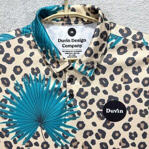 Duvin Design Co Shirt Mens Medium Brown Tan Leopard Print Performance Golf Polo